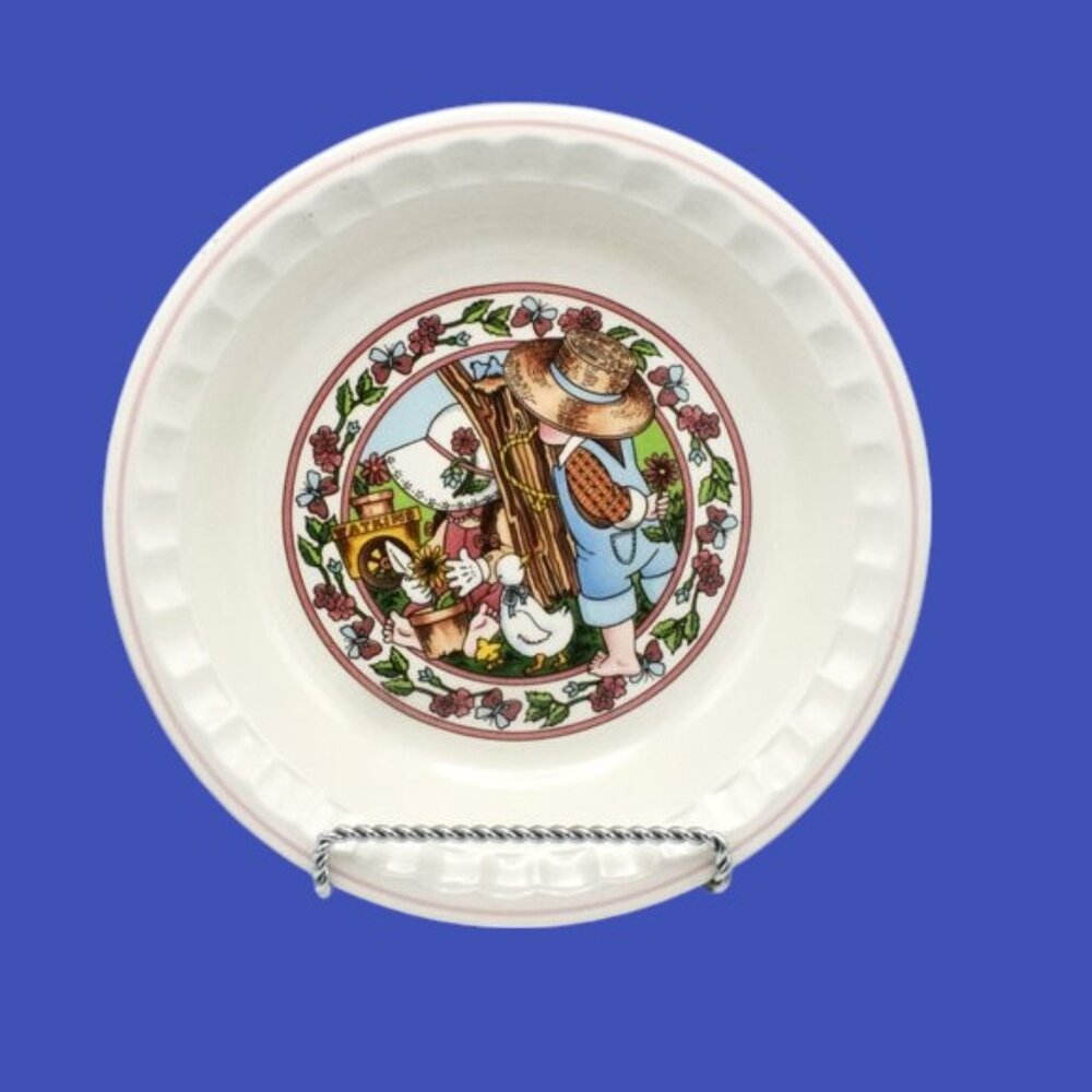 Vintage Watkins Country Kids Deep Dish Pie Plate Spring Brunch Ham & Cheese Pie